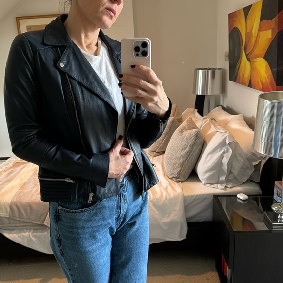 Leather jacket. Like new, beautiful dark navy. Jacket bought at Nordstrom. - Picture 2 of 2